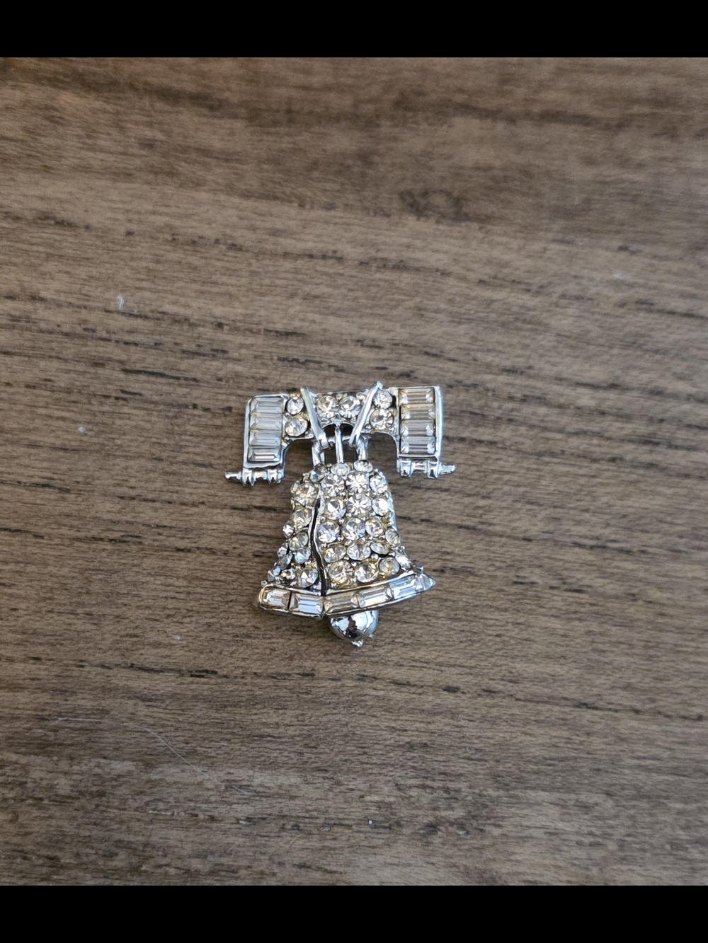 Crystal Bell Brooch - Silver Tone